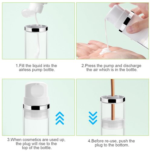 4 Pcs 150ml/5oz Airless Pump Jar Refillable Vacuum Pump Dispenser Bottles Travel Cosmetic Containers for Lotion Essence Shampoo Toiletries