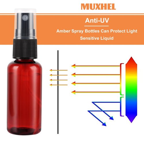 MUXHEL 60 Pcs 1 oz Amber Spray Bottles with Sticker and Funnel, Anti-UV Fine Mist Mini Spray Bottles, Refillable Small Spray Bottle Travel Spray Bottle for Essential Oils and Various Liquids