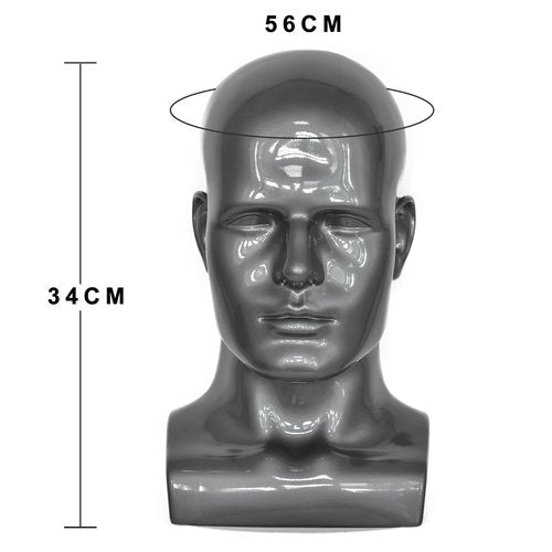 VEELTRAS Male Mannequin Head PVC Professional Head Model Training Display for Wigs Hat Mask Scarf Sunglasses with Mount Hole (sliver grey)