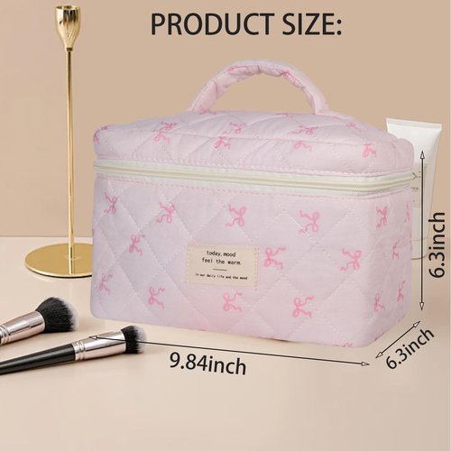 AMULOKRU Large Makeup Bag, Cute Cosmetic Bags for Women Girls, Quilted Floral Toiletry Bag, Travel Make Up Organizer Bag