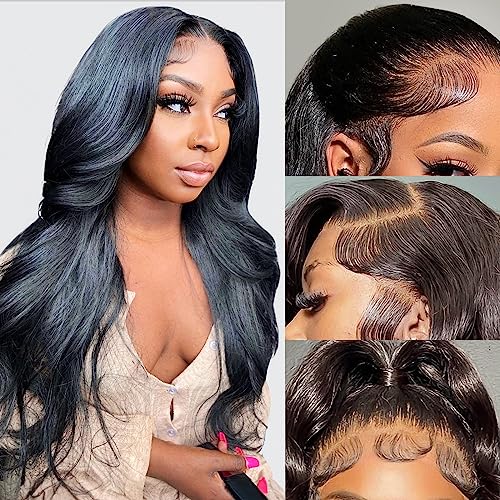 Benehair 22 Inch Body Wave Lace Front Wigs Human Hair 13x4 Lace Frontal Glueless Wigs Human Hair Pre Plucked with Baby Hair 180% Density Human Hair Wigs for Black Women Natural Black