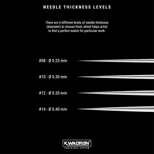 Kwadron Cartridge Tattoo Needles Cartridges, Box of 20, Round Liners Long Taper - 3 Round Liner Long Taper - 35/3RLLT