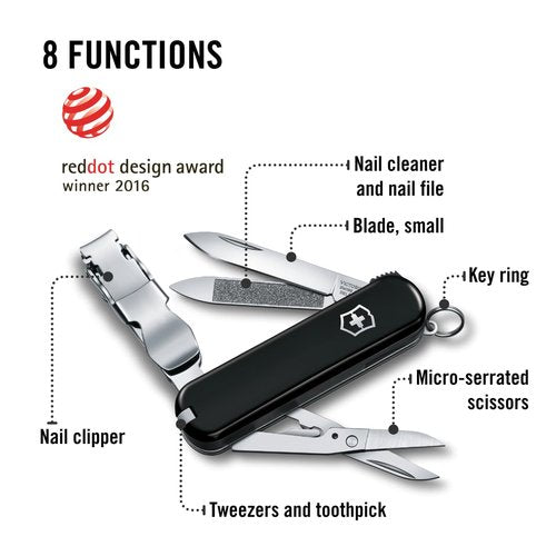 Victorinox Nail Clip 580, 8 Functions, Swiss Made Multi-Tool with Nail File, Nail Cleaner and Small Blade - Black