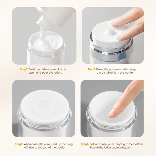 Travel Size Containers Airless Pump Jars with Label 30ml 1 Oz Acrylic Press Hand Cream Jar TSA Approve Leak Proof Refillable Lotion Dispenser Travel Containers for Toiletries Face Moisturizer - 2Pack