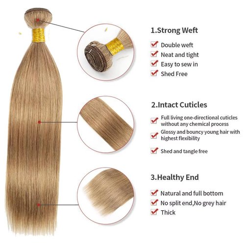 #22 Blonde Bundles Human Hair Straight Bundles 28 Inch Human Hair Weave 1 Bundle Unprocessed Brazilian Virgin Hair Ash Blonde Straight Human Hair Extensions 50 Grams/Bundle