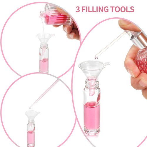 12 Pack 10ml Empty Roller Bottles for Essential Oils, Clear Glass Roller Bottles with Stainless Steel Roller Balls, Empty Refillable Leak Proof Roll on Bottles with Gold Caps (12 Pack Gold Caps)