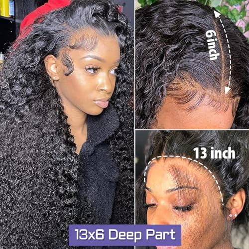 Sathen Full 13x6 Deep Wave Lace Front Wigs Human Hair 24 Inch 200% Density Deep Wave Lace Frontal Wigs 13x6 Full Lace Frontal Wig HD Transparent Deep Wave Wig Pre Plucked with Baby Hair