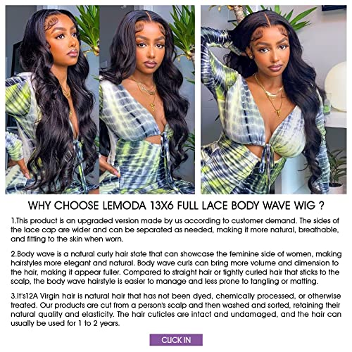 Lemoda 13x6 Full Lace Frontal Virgin Human Hair Wigs Body Wave 210% Density 15A 13x6 HD Transparent Lace Front Wigs 22inch Brazilian Body Wave Wigs