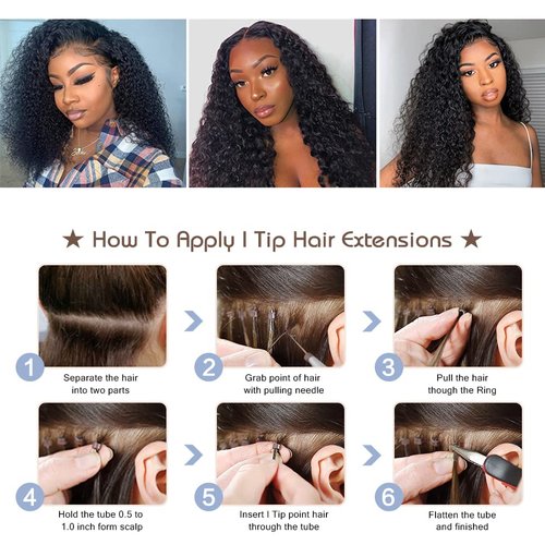 I Tip Hair Extensions Human Hair 20 Inch Kinky Curly I Tip Human Hair Extensions for Black Women Cold Fusion Stick Tipped Brazilian Virgin Hair Curly Microlink Hair Extension 50g50Strands
