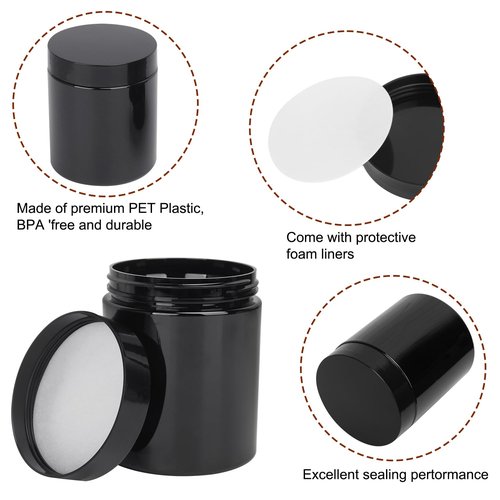 47 Packs 8 oz (250 ml) Black Plastic Jars with Lids, Plastic jars with Lids for Beads, Rhinestones, Sequins Cosmetics, Lotion, Cream, Ointments and More by KUKLIPJIM