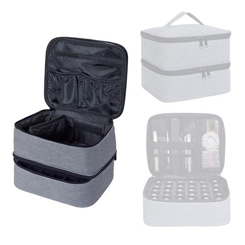 UOZL Nail Polish Organizer, Handheld Double Layer Organizer Holds 30 Bottles (15 ml/0.5 floz) with Adjustable Dividers for Nail Polish Small Manicure Lamp Manicure Tools Essential and Travel,Gray