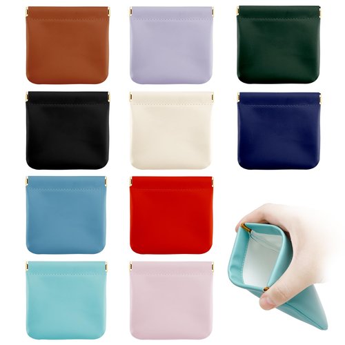 LINKIM BOLLY 10 Pcs Small Pocket Makeup Bag Portable Mini Pouch No Zipper Self-closing Waterproof Pocket Pu Leather Cosmetic Bag for Jewelry Lipsticks Daily Saving Women & Girl Gift (4.4 * 4.5inches)