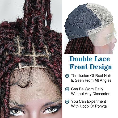 Ebingoo 32'' Knotless Braided Wigs for Black Women Boho + Wig Cap Double Lace Front braided Wigs with Baby Hair Box Braided Lace Frontal Wigs Knotless Dreadlock Wig for Women Girls Daily Wear