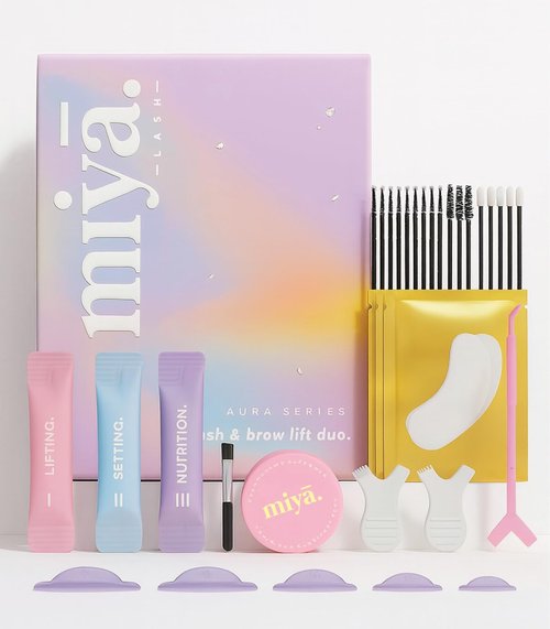MIYA LASH | Lash Lift & Brow Lamination Kit with Glue Balm | AURA Series | 2-in-1 Eyelash Perm & Brow Lift | Individually Packed Sachets with Tools | Results Last Up to 6 Weeks