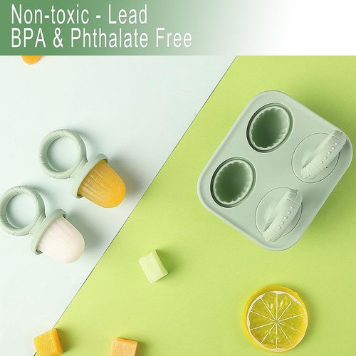 Silicone Popsicle Molds, Mini Breastmilk Popsicle Molds with Sticks, Frozen Breast Milk Teether Popsicle Maker Ice Pop Molds for Infant Feeding Spoon (2Set-Beige)