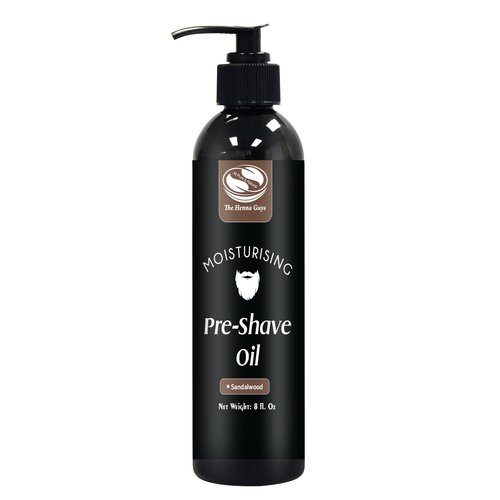 The Henna Guys 8 fl. Oz Pre-Shave & Beard Conditioning Oil for Men, Sandalwood Scent, with Jojoba, Argan, & Marula Oils, Free from Ammonia, Sulfate, Phthalate