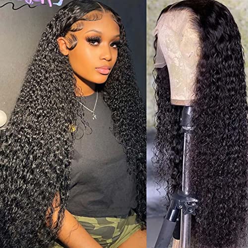 Water Wave Lace Front Wigs Human Hair 13x4 HD Transparent Lace Frontal Wigs for Women Human Hair Pre Plucked with Baby Hair 180% Density Wet and Wavy 30 Inch