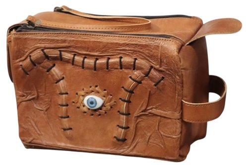 Leather Toiletry Bag Hocus Pocus Decor Handmade Halloween Bag Gifts Prop with Stitched Eye | Travel Makeup Bag | Hocus Pocus Decor Cosmetic Case Halloween decor Bag for men and Clutch for women