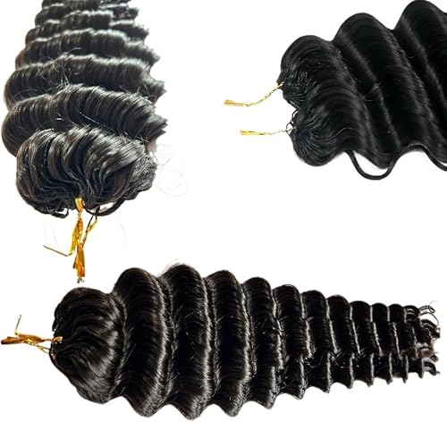 100% Human Hair Knotless Pre-Separated Crochet Hair Extensions Deep Culry Feather Hair Deep Wave Feather Line Hair Extensions Natural Color 20Inch 120g