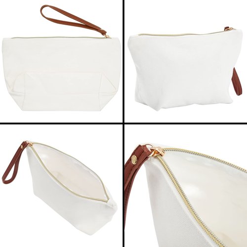 Glamlily Letter N Cosmetic Bag - Monogrammed Canvas Cosmetic Pouch - Compact Travel Makeup Bag & Toiletry Case - Personalized Initial Makeup Pouch - White & Gold Floral, 10 x 3 x 6 in