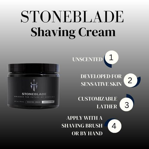 StoneBlade Unscented Shaving Cream for Men – Luxury Lathering Shave Cream for Sensitive Skin, Hydrating Non-Irritating Formula, Use with Brush or Hands, Made in USA