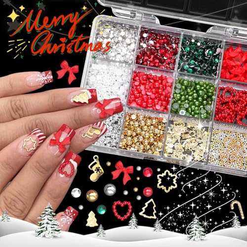 Red Heart Nail Charms, Bow Charms, Acrylic Art Charms, Pearl Beads, Gold Studs Gems for Nails