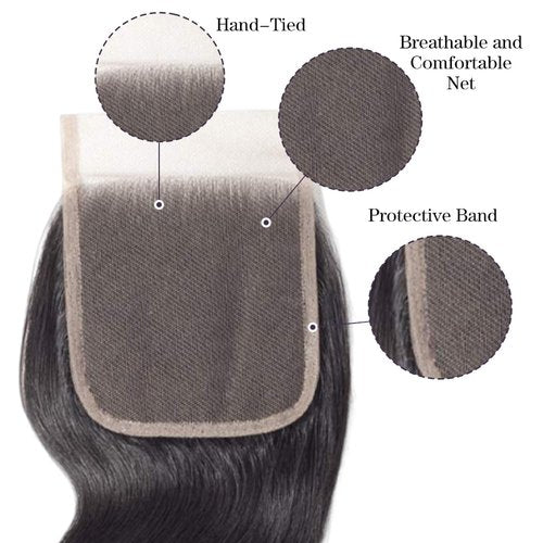 4x4 Lace Closure Human Hair Body Wave HD Lace Closure 20 Inch 100% Brazilian Virgin Human Hair Extensions 150% Density Pre Plucked Natural Black Color