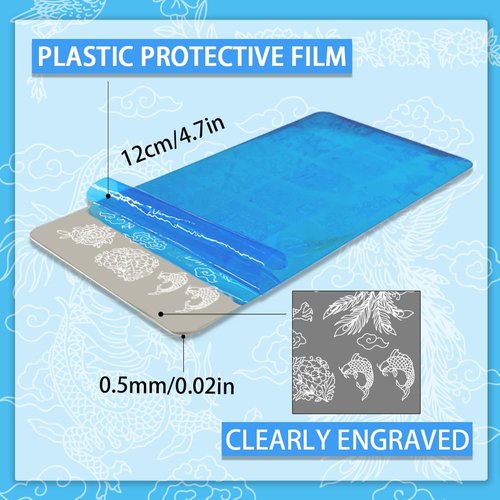 PH PandaHall 3pcs Chinese Porcelain Nail Stamping Plates Dragon Phoenix Patterns Nail Art Templates Pottery Texture Nail Art Stencils Flower Nail Image Plates for Women Nail Design Salon 4.7x2.3 Inch