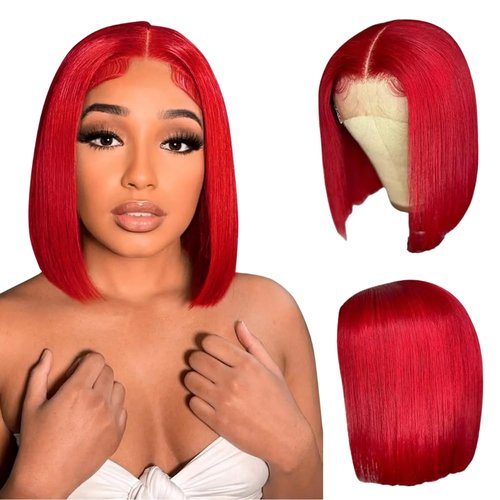 ASUTTRY Red Bob Wig Human Hair 13x4 HD Lace Front Wigs Human Hair Pre Plucked 200 Density Straight Bob Wigs for Women Lace Frontal Wig Red Color 10"