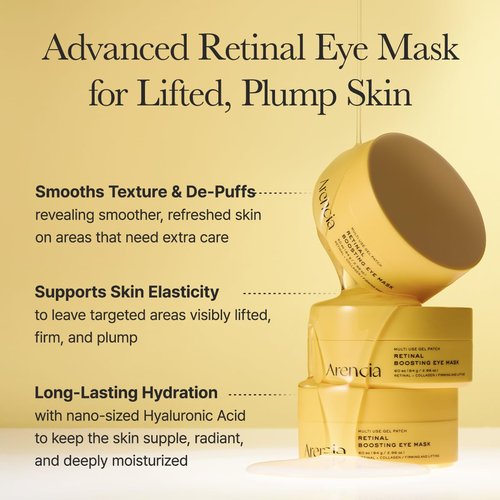 ARENCIA Retinal Boosting Eye Mask, Hydrogel Under Eye Patches with Peptides for Dark Circles, Puffiness, Fine Lines, 60 Patches, 2.96 oz