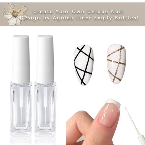 Agidea Nail Art Liner Empty Bottles 7ML, 6 Pack Empty Blooming Nail Polish Bottles with Brush & Mixing Balls & Funnels for Nail Decoration DIY Art (Not for Gel) (WHITE)