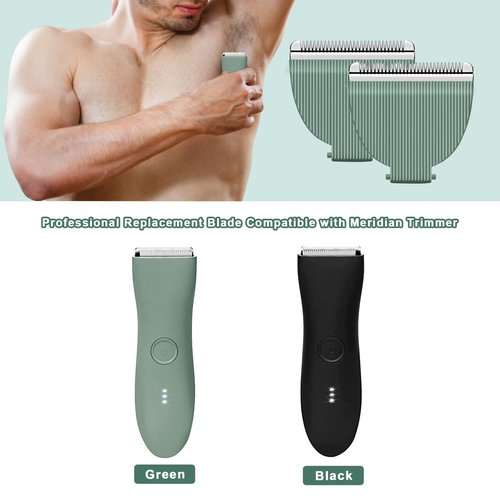 Audoc 3PCS Replacement Blades for Meridian Trimmer,Hygienic Ceramic Hair Replacement Blades for Meridian Body Trimmer (Onyx & Sage),Green