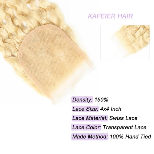 Blonde 613 Closure Deep Wave Free Part Blonde Closure Human Hair Indian Remy Hair 9a Grade Transparent Lace 4x4 With Baby Hair Bleach Knot Pre Plucked High Density 18 Inch