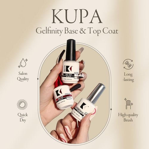 KUPA Gelfinity - Soak Off Gel - Base & Glossy Top & Matte Top Coat (No-Wipe) 0.5 Fl Oz Pack of 3