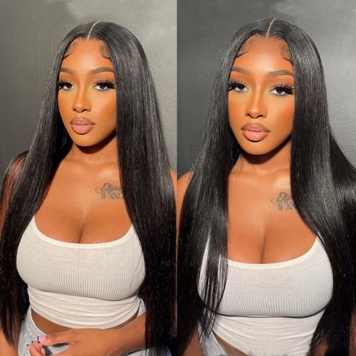 QD-Tizer Lace Front Wigs Black Color Long Straight Hair Synthetic Lace Front Wigs for Women Natural Hairline Middle Part Heat Resistant Glueless Lace Wigs 24 inch