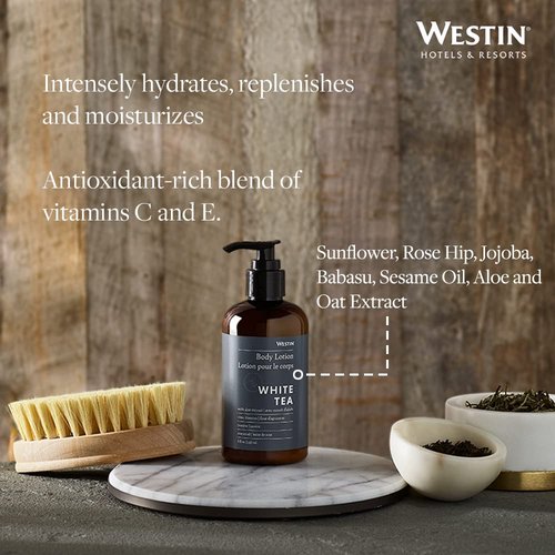 Westin White Tea Aloe Body Lotion | Hotel Spa Cream | Daily Hydration | Hand Lotion Pump | 8 oz Signature Scent Skin Moisturizer (Pack of 2)