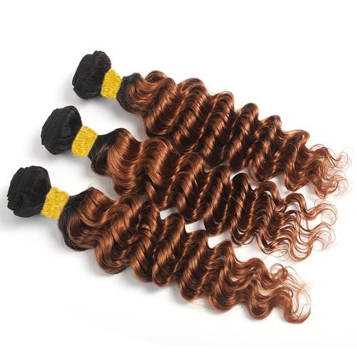 1B/30 Human Hair Bundles Ombre Deep Wave Bundles Human Hair Brown Bundle 8 10 12 Double Weft Unprocessed Brazilian Remy Hair Extensions Ombre Deep Curly Bundle 300G