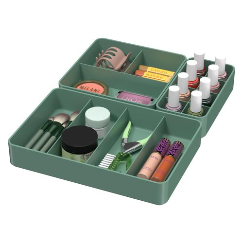 CHANCETSUI Drawer Organizer Storage Tray Set – Modular, Stackable Bins for Vanity, Bathroom, Makeup & Personal Care – Boho Style Plastic Trays with Customizable Slots, Durable & Space-Saving Design