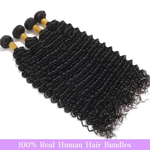 Deep Wave Human Hair Bundles 16 Inch Deep Wave Bundles 100% Unprocessed Brazilian Virgin Hair 1 Bundle Curly Bundles Hair Extensions Real Human Hair Wavy Quick Weave Bundle Natural Black