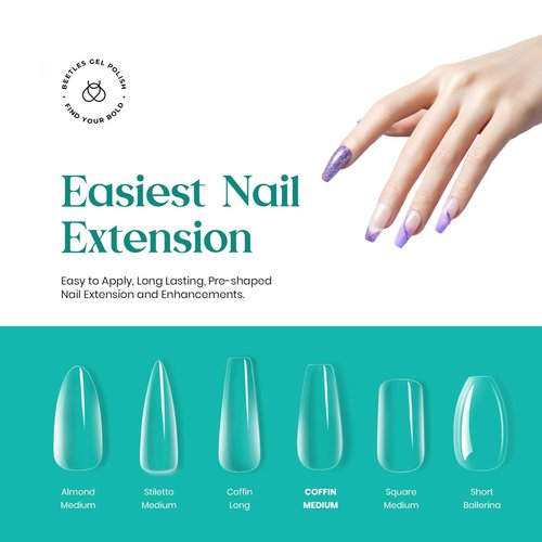 beetles Gel Polish 2 in 1 Nail Glue and Base Gel Kit for Acrylic Nails,and Medium Coffin False Nails Tips 500Pcs Fake Gel Tips