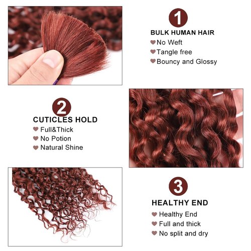 Reddish Brown Braiding Hair Deep Wave Bulk Brown Human Braiding Hair 12 12 12 Inch Deep Curly Color 33 Boho Human Hair for Braiding Hair Extensions