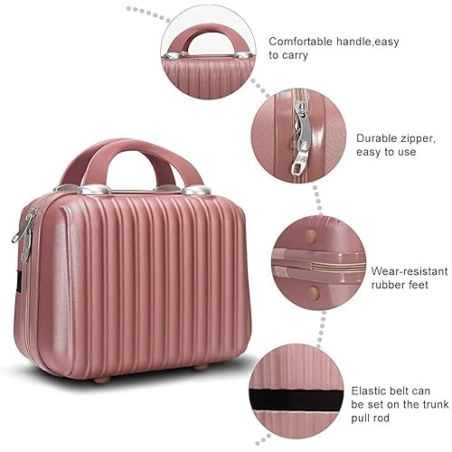 11 inch Hard Shell Cosmetic Case Makeup Travel Case Organizer Bag Small Portable Make up Train Hand Luggage with Elastic Strap ABS Mini Suitcase Gifts for Her.