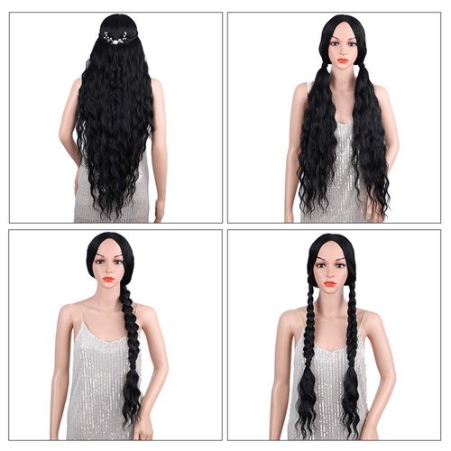 Atohallan Long Black Wig for Women 36 inch Super Long Water Wavy Wigs Heat Resistant Synthetic Soft Wavy Fluffy Curly Wig for Daily Party Use Halloween Wig