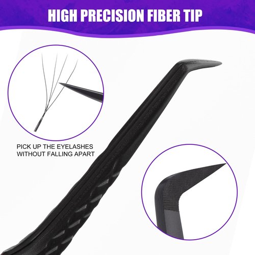 Fiber Tip Lash Tweezers for Eyelash Extension, High Precision Eyelash Tweezer Set with Diamond Grip, Lash Extension Tweezer Kit for Classic & Volume Lashes, Must-Have Tweezers for Lash Artists