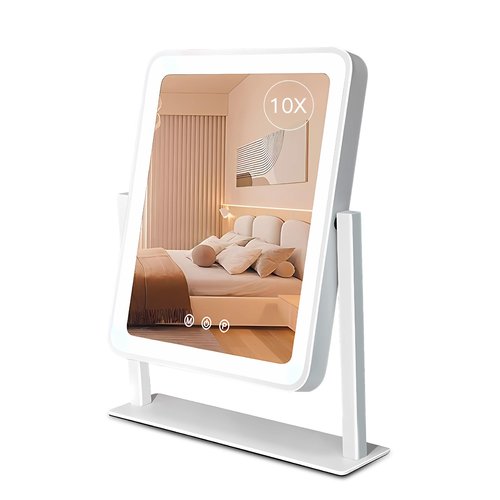 Irosiy Lighted Makeup Mirror, Hollywood Vanity Mirror, 3 Color Lighting Modes, 360° Rotation, HD Glass Mirror, and 10X Magnification Mirror Smart Touch Control for Home & Travel (White)
