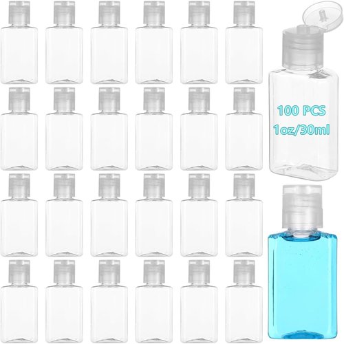 100PCS Plastic 1oz Travel Bottles, Mini Clear Travel Shampoo Bottles with Flip Cap, Small Empty Hand Sanitizer Bottle Refillable Cosmetic Containers, Portable 1oz Bottle for Body Lotion Soap Liquid