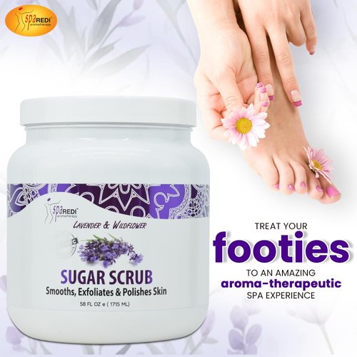 SPA REDI Sugar Scrub - Exfoliating, Moisturizing, Hydrating and Nourishing, Glow, Polish, Smooth and Fresh Skin - Body Exfoliator, Lavender & Wildflower - 58 Ounces