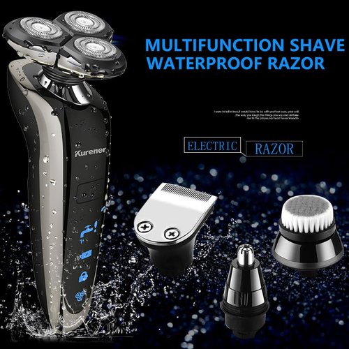 Kurener Electric Shaver Razor for Men Rechargeable 100% Waterproof Rotary for Shaving with Nose Trimmer Sideburns Trimmer Face Cleaning Brush