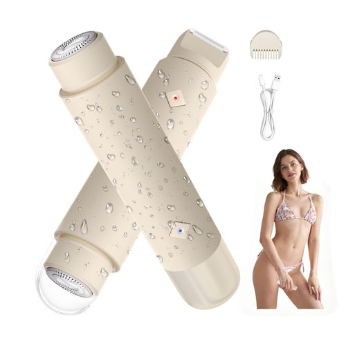 Cordless Bikini Shaver, Bikini Trimmer for Women, 2-in-1 Electric Razors Body Hair Removal, Dual Head Women's Hair Trimmer for Leg Arm Body Pubic Grooming Tool (Brown)