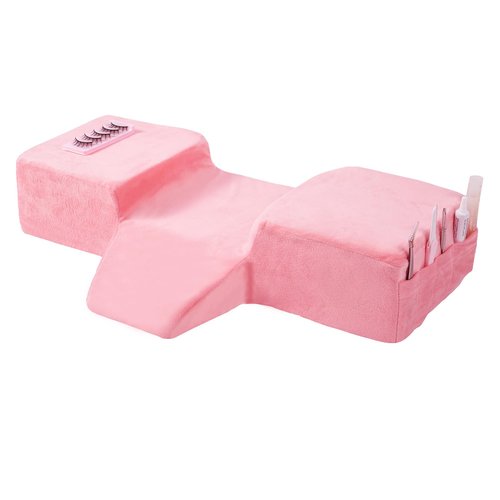 Sankell Beauty Salon Lash Pillow,Comfortable Velvet Memory Foam Eyelash Extension Pillow,Ergonomic Neck Pillow,Protect The Neck When Used for Lash Extension Grafting Make Up(Pink)